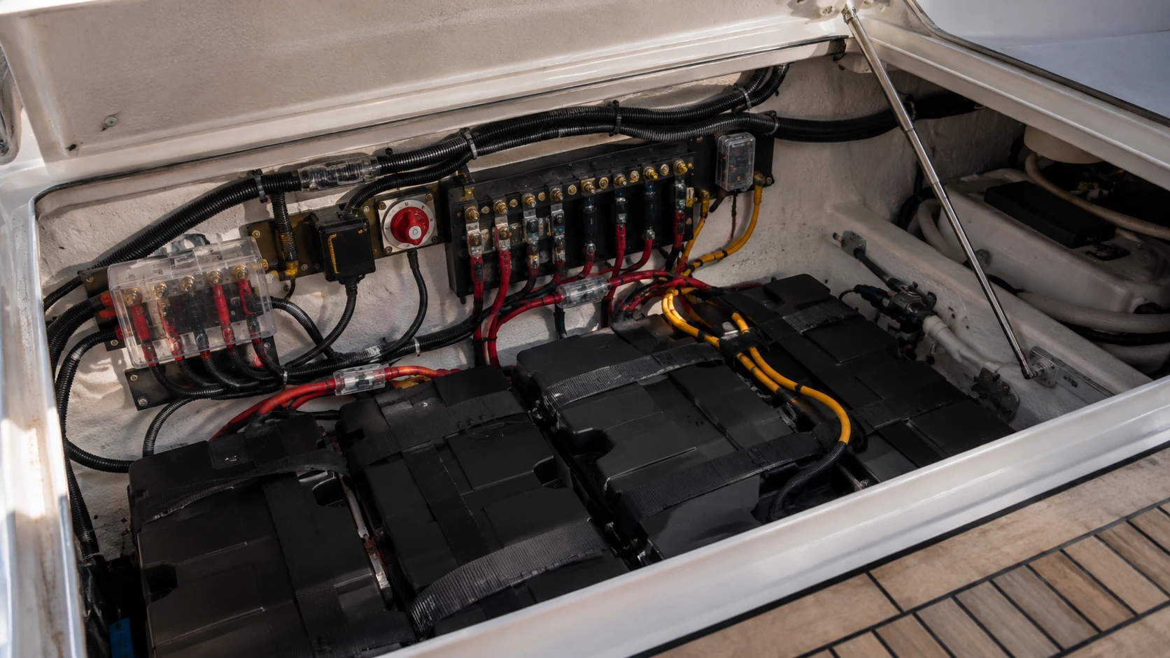 Compartiment batteries et distribution électrique d'un bateau